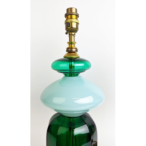 403 - CENEDESE MURANO GLASS TABLE LAMPS, a pair, with an alexandrite glass centres which changes colour de... 