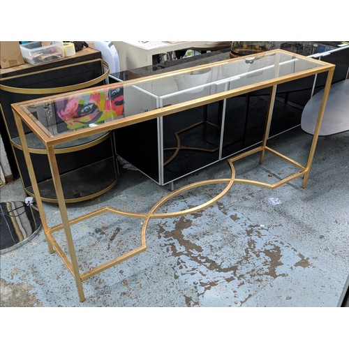 640 - CONSOLE TABLE, gilt metal and glass, 160cm x 40.5cm x 81.5cm.