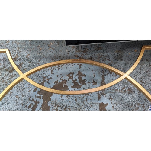 640 - CONSOLE TABLE, gilt metal and glass, 160cm x 40.5cm x 81.5cm.