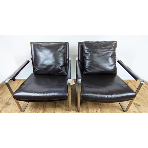 633 - CAMERICH LEMAN LOUNGE CHAIRS, a pair, leather upholstered 71cm W. (2)