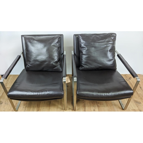 633 - CAMERICH LEMAN LOUNGE CHAIRS, a pair, leather upholstered 71cm W. (2)