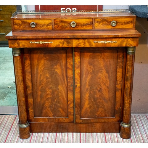 334 - SIDE CABINET, 97cm H x 94cm x 37cm, Regency mahogany and brass mounted, circa 1820, with three drawe... 