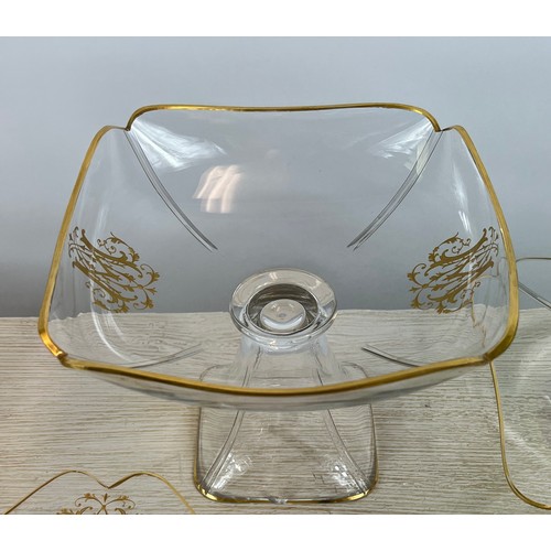 36 - LE ROSEY PARIS ENGRAVED AND GILDED GLASS, late 19th century comprising three gateaux stands a pair o... 