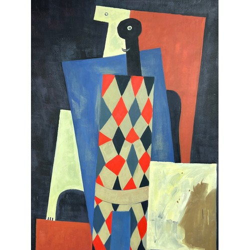 135 - AFTER PABLO PICASSO (1881-1973), 'Harlequin', oil on canvas, 180cm x 105cm.