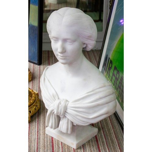 333 - MARBLE BUST, 59cm H x 40cm, mid 19th century of a young lady signed Gal Daullé 1859.