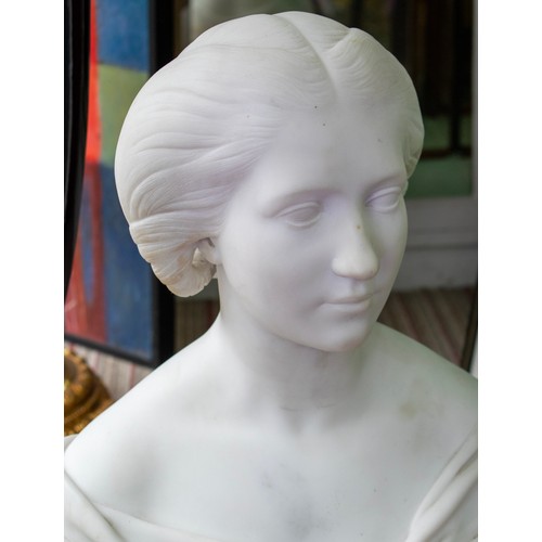 333 - MARBLE BUST, 59cm H x 40cm, mid 19th century of a young lady signed Gal Daullé 1859.