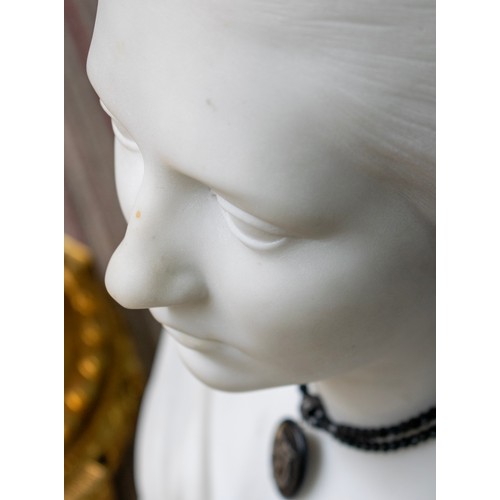 333 - MARBLE BUST, 59cm H x 40cm, mid 19th century of a young lady signed Gal Daullé 1859.