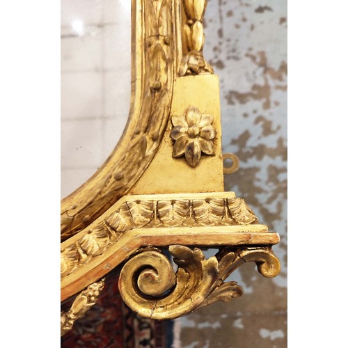 641 - WALL MIRROR, 153cm H x 89cm W, 19th century French giltwood and gesso, circa 1870, with shaped old p... 