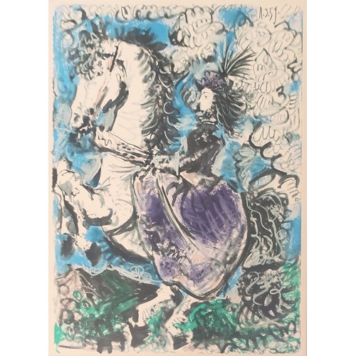 125 - PABLO PICASSO, 'Jacqueline sur un cheval blanc', lithograph on vellum 51cm x 36cm, framed.