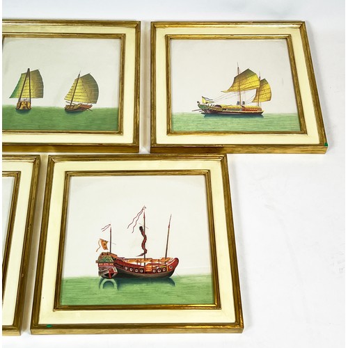 93 - ASIAN SCHOOL, 'Asian sailing Crafts' lithographs, 34cm x 34cm, framed. (5)