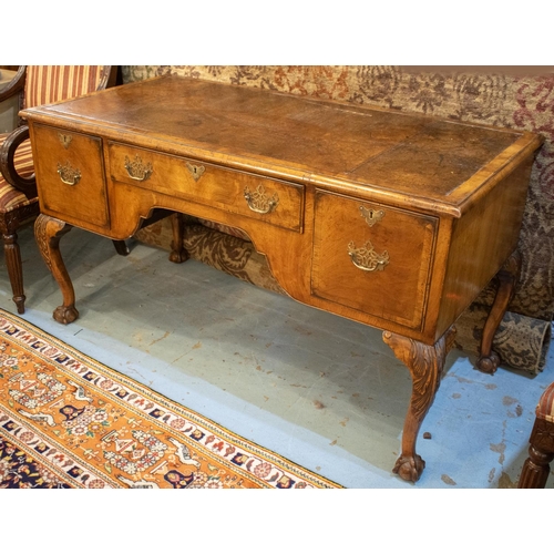 166 - WRITING TABLE, 76cm H x 138cm x 68cm, early 20th century George I style walnut with brown leather to... 