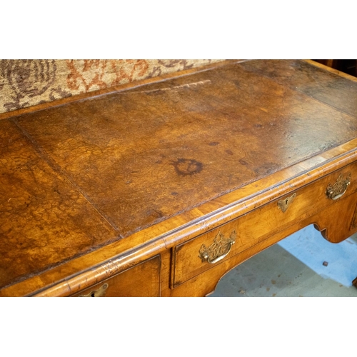 166 - WRITING TABLE, 76cm H x 138cm x 68cm, early 20th century George I style walnut with brown leather to... 