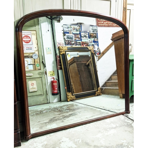 178 - OVERMANTEL MIRROR, 160cm H x 182cm, Victorian with an arched mahogany frame.