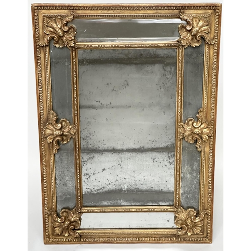 392 - WALL MIRROR,  19th century French, giltwood and gilt composition, with egg and dart frame, marginal ... 