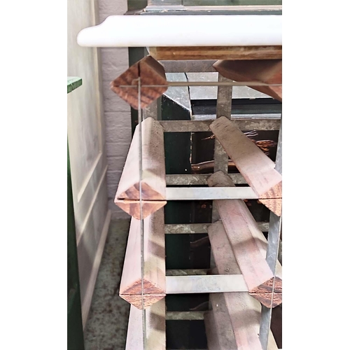 183 - WINE RACK, 189cm x 24cm x 95cm H, with associated white marble top on three metal racks.