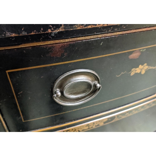 184 - SIDE CABINET, early 20th century in an ebonised and gilt chinoserie finish, 138cm W x 55cm D x 95cm ... 