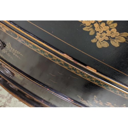 184 - SIDE CABINET, early 20th century in an ebonised and gilt chinoserie finish, 138cm W x 55cm D x 95cm ... 