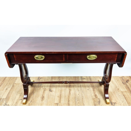 194 - SOFA TABLE, Regency style mahogany with two drawers, 71cm H x 130cm W x 140cm H open, 110cm W droppe... 