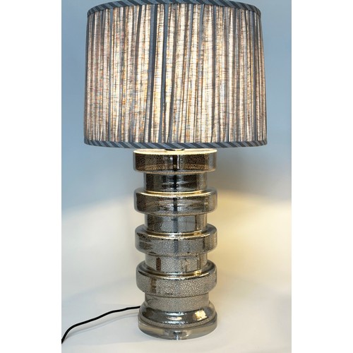 661 - TABLE LAMPS, a pair, Venetian style silvered mirrored glass of circular drum form with pleated shade... 