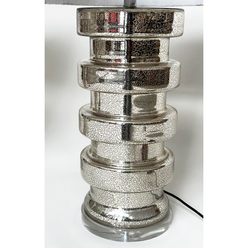 661 - TABLE LAMPS, a pair, Venetian style silvered mirrored glass of circular drum form with pleated shade... 