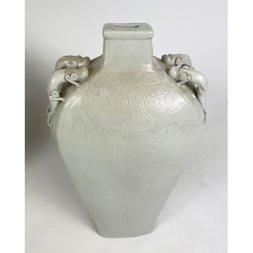 23A - CHINESE CELADON VASES, a pair, each having incised foliate decoration with stylised fish, 55cm H. (2... 