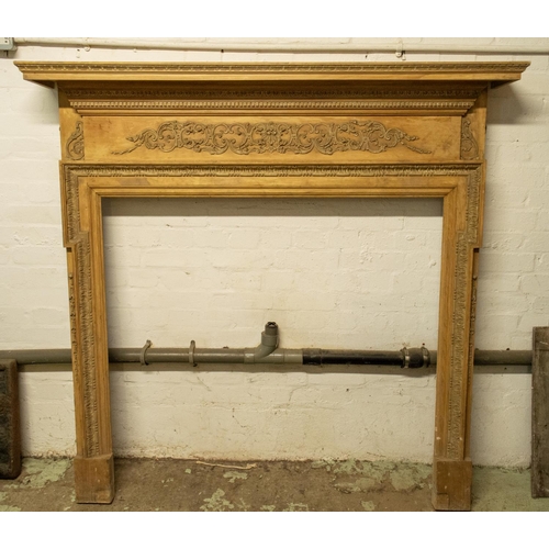 197 - FIRE SURROUND, 145cm H x 150cm W x 23cm D, late 19th/early 20th century George III style pine and ge... 