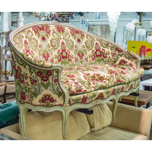 199 - CANAPE, 109cm H x 200cm W, early 20th century French painted in cut floral fabric.