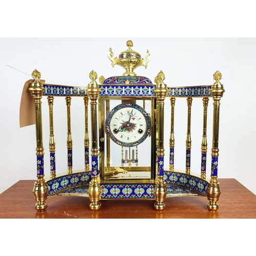 335 - MANTLE CLOCK, contemporary, cloisonné and gilt metal, 50.5cm x 19cm x 47.5cm.