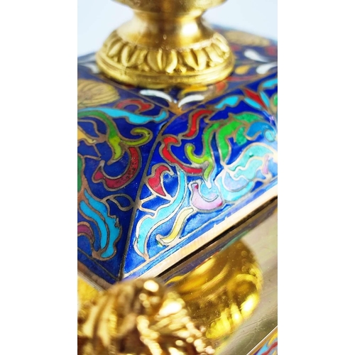 335 - MANTLE CLOCK, contemporary, cloisonné and gilt metal, 50.5cm x 19cm x 47.5cm.