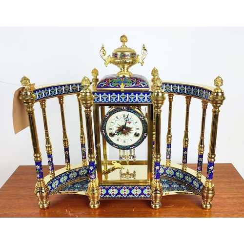 335 - MANTLE CLOCK, contemporary, cloisonné and gilt metal, 50.5cm x 19cm x 47.5cm.