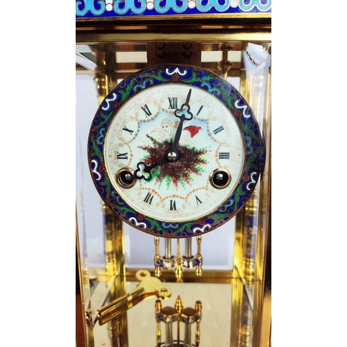 335 - MANTLE CLOCK, contemporary, cloisonné and gilt metal, 50.5cm x 19cm x 47.5cm.