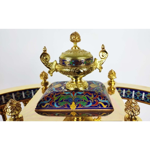 335 - MANTLE CLOCK, contemporary, cloisonné and gilt metal, 50.5cm x 19cm x 47.5cm.