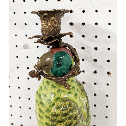 336 - WALL SCONCES, a pair, in the form of parrots, glazed ceramic, gilt mounts, 47cm L each. (2)