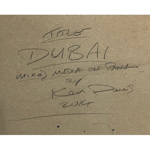 56 - KEN DAVIS, 'The Dubai Collection', oil on board, 61cm x 61cm, framed.