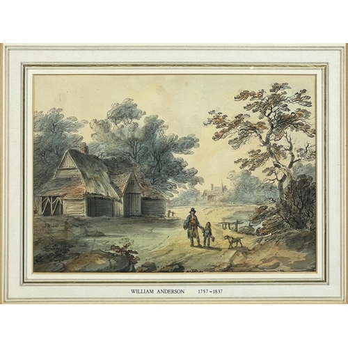 50 - ATTRIBUTED TO WILLIAM ANDERSON (1757-1837) 'Figures in the countryside', watercolour, 16cm x 24cm, f... 