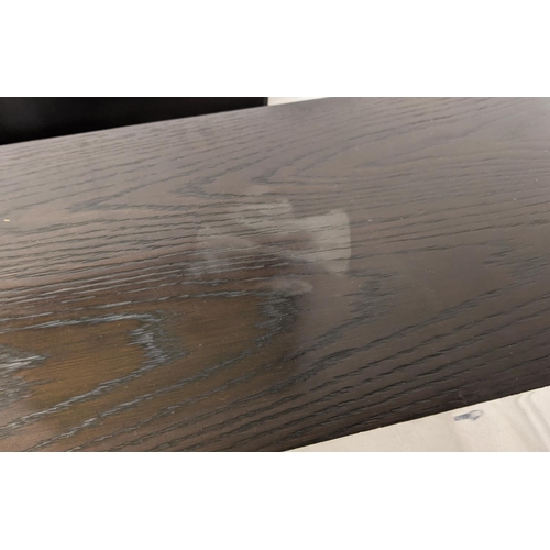 410 - MATTHEW COLLINS DINING TABLE, black stained ash, central chromed steel detail to top, 274cm x 91.5cm... 