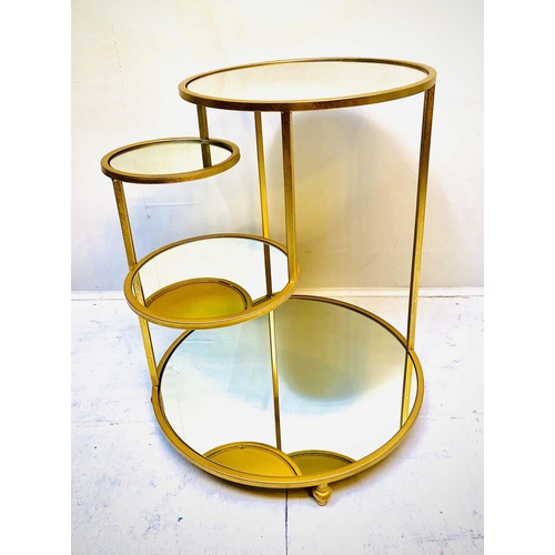 403 - SIDE TABLE, 66cm high, 60cm wide, four tier, gilt metal with mirrored surfaces, 1970s Italian style.