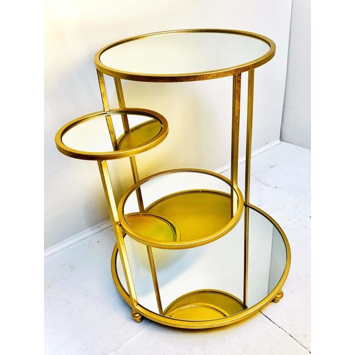 403 - SIDE TABLE, 66cm high, 60cm wide, four tier, gilt metal with mirrored surfaces, 1970s Italian style.