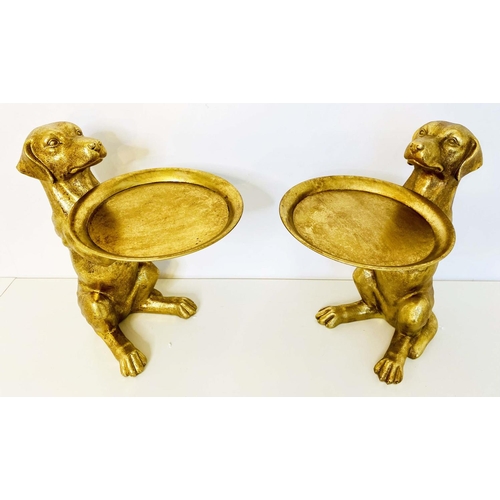 401 - DOG SERVING TRAYS, a pair, gilt finished resin, 44cm x 38cm x 27cm. (2)