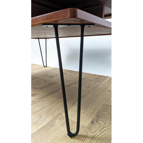 351 - LOW TABLE, 100cm x 70cm, vintage television inspired design, hair pin supports.