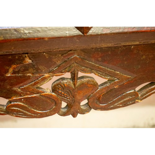 473 - ALTAR TABLE/CHEST, 84cm H x 144cm x 40cm, 19th century Chinese lacquered of five drawers.