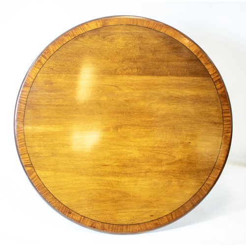 475 - DINING TABLE, 72cm H x 132cm D, Georgian style mahogany and satinwood crossbanded with circular top ... 