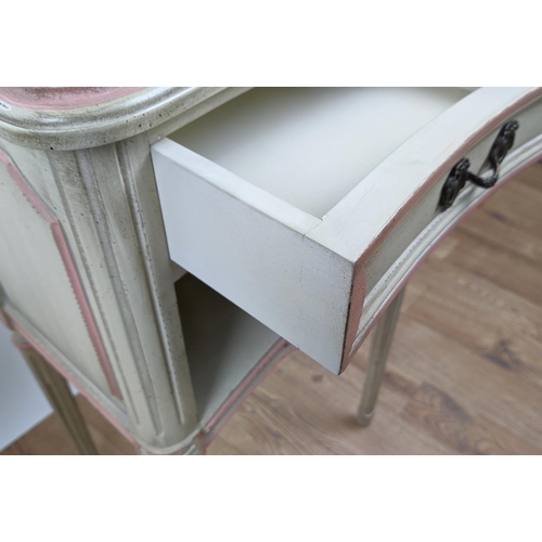 120 - BEDSIDE CABINETS, a pair, each 42cm W x 30cm D x 70cm H, Louis XVI style painted, each with single d... 