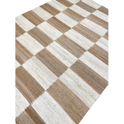 104 - CONTEMPORARY NATURAL JUTE AND WOOL RUG, 244cm x 155cm.