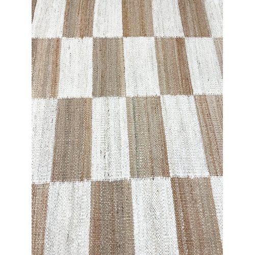 104 - CONTEMPORARY NATURAL JUTE AND WOOL RUG, 244cm x 155cm.