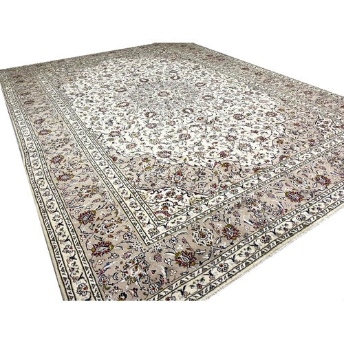 107 - FINE PERSIAN KURK KASHAN CARPET, 400cm x 295cm.