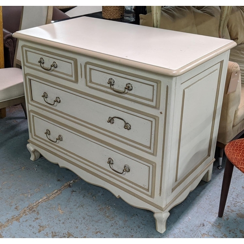 117 - COMMODE, 54cm D x 90cm H x 107cm W, painted of four drawers.