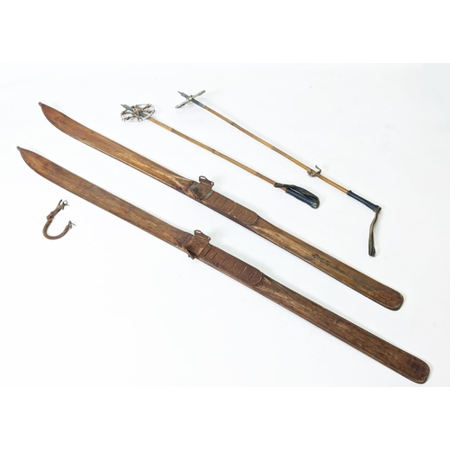 125 - WOODEN SKIS, a pair, 190cm L, circa 1920's French numbered and embossed Faucigny and a pair of bambo... 