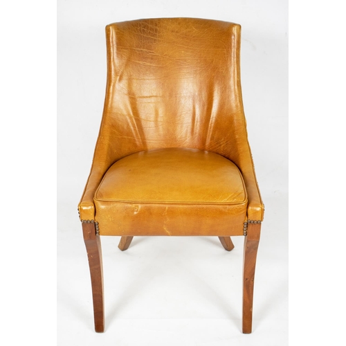 127 - SIDE CHAIR, 54cm x 86cm H, brown leather with studded detail.