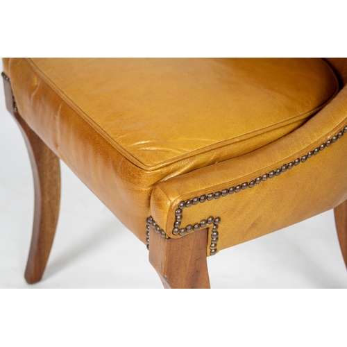 127 - SIDE CHAIR, 54cm x 86cm H, brown leather with studded detail.